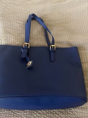 Minicci Navy Tote with Gold Buckle Accents
